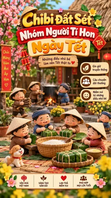 Tạo Video Chibi Đất Sét Nhóm Người Tí Hon Ngày Tết