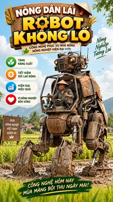 Tạo Video Nông Dân Lái Robot Khổng Lồ