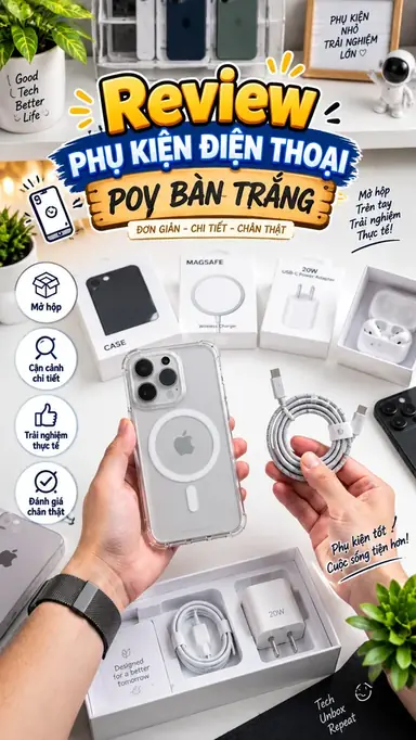 Tạo Video Review Phụ Kiện Điện Thoại POV Bàn Trắng