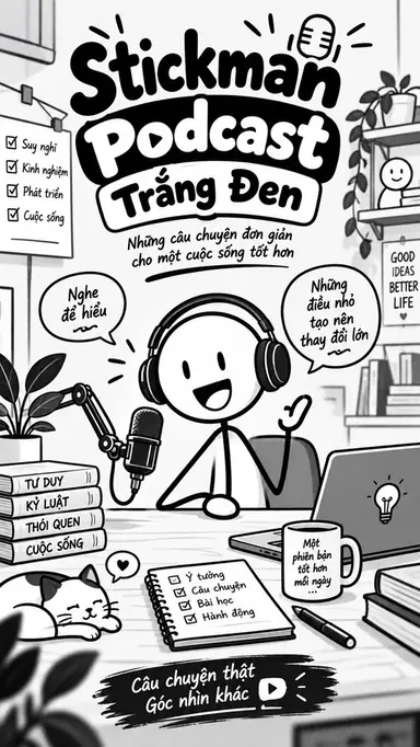 Tạo Video Stickman Podcast Trắng Đen