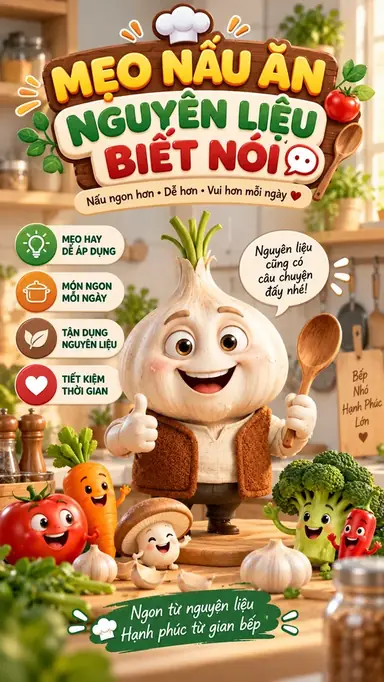 Tạo Video Mẹo Nấu Ăn Nguyên Liệu Biết Nói